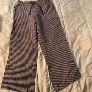Blue striped linen pants. Draw string waist.